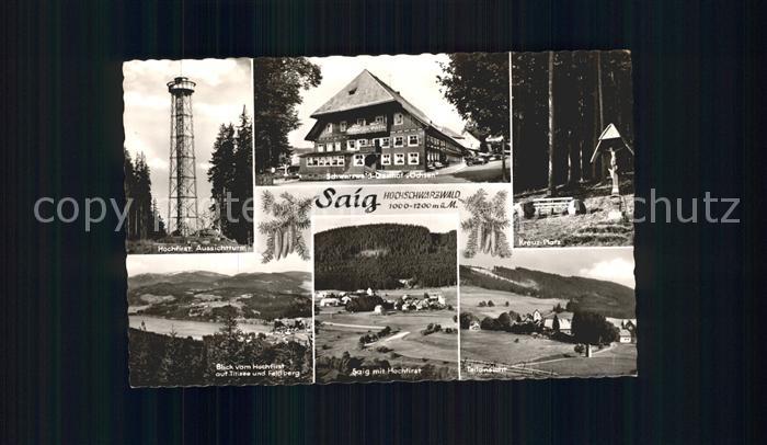 Saig Schwarzwald Hochfirst Aussichtsturm Kreuz Platz Titisee und Feldberg Ortsan
