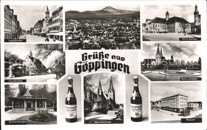 Goeppingen Total Hauptstr Rathaus Sauerbrunnen Brunnenhaeuschen Oberhofenkirche
