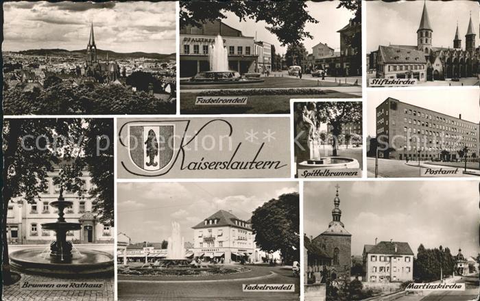 Kaiserslautern Stadtblick Fackelrondell Stiftskirche Spittelbrunnen Postamt Mart