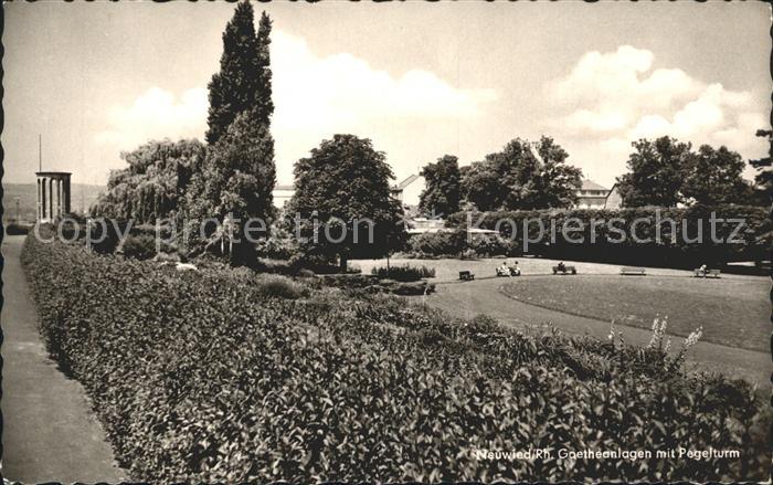 Neuwied Rhein Goetheanlagen mit Pegelturm