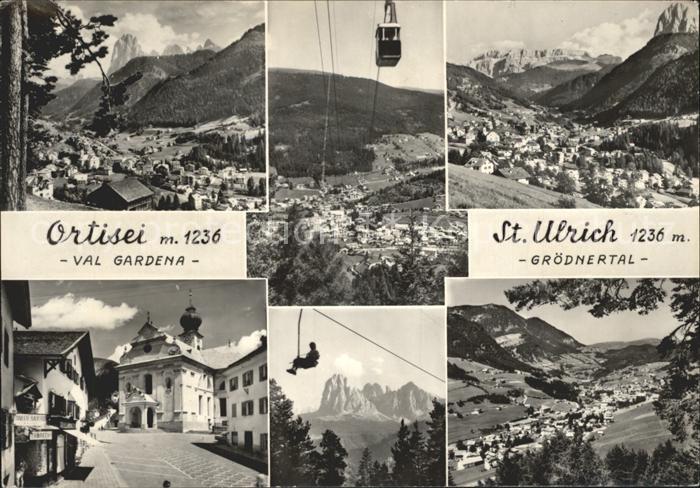 St Ulrich Groeden Tirol Panorama Groednertal Strassenpartie Seilbahn Sessellift