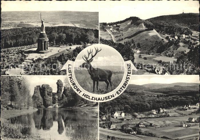 Holzhausen-Externsteine Hermannsdenkmal Panorama Externsteine Hirsch