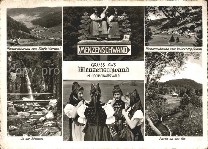 Menzenschwand Blick vom Koepfle und vom Kaiserberg Wegweiser Schlucht Trachtenma