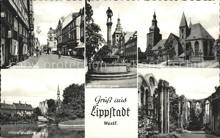 Lippstadt Strassenpartie Bernhardsbrunnen Marienkirche Lippepartie Stiftsruine