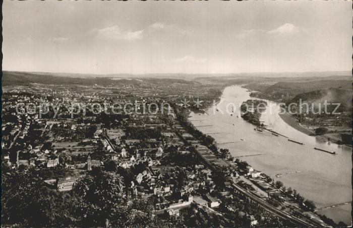 Bad Honnef Blick vom Drachenfels mit Rhoendorf und Rheininsel Nonnenwerth