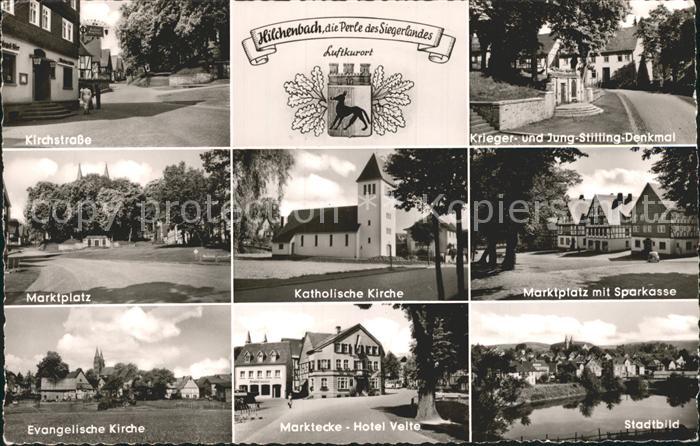 Hilchenbach Kirchstr Marktplatz Ev und Kath Kirche Hotel Velte Stadtbild Sparkas