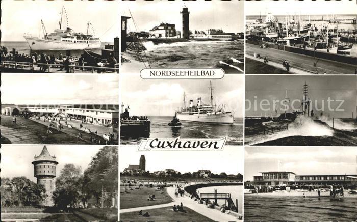 Cuxhaven Nordseebad Hafenpartie Ozeandampfer Leuchtturm Flut Wasserturm Promenad