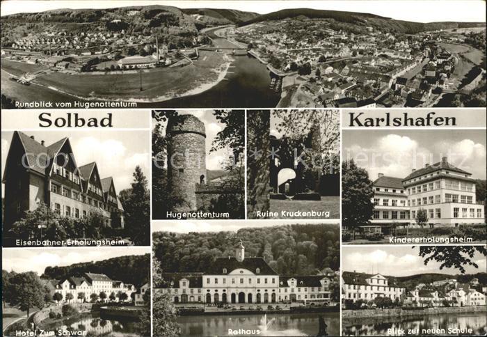 Karlshafen Bad Blick vom Hugenottenturm Eisenbahner Erholungsheim Ruine Kruckenb