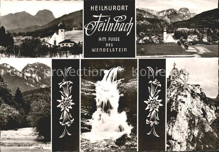 Feilnbach mit Wendelstein Kirche Wasserfall