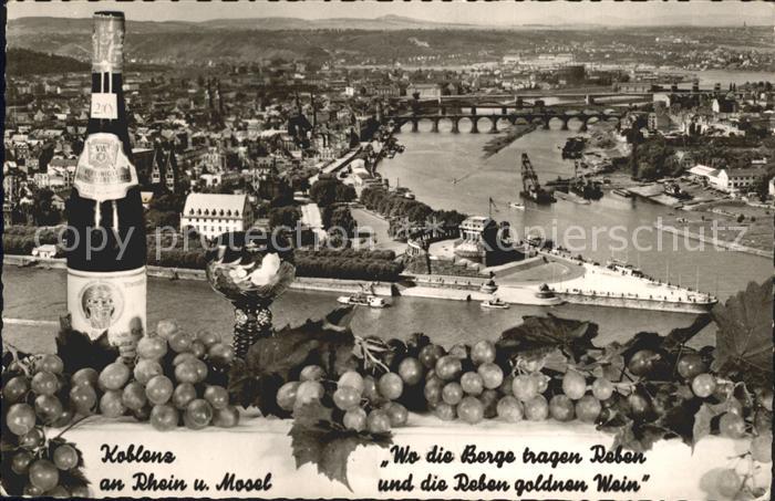 Koblenz Rhein Deutsches Eck Kaiser Wilhelm Denkmal Mosel Weinflasche Weintrauben