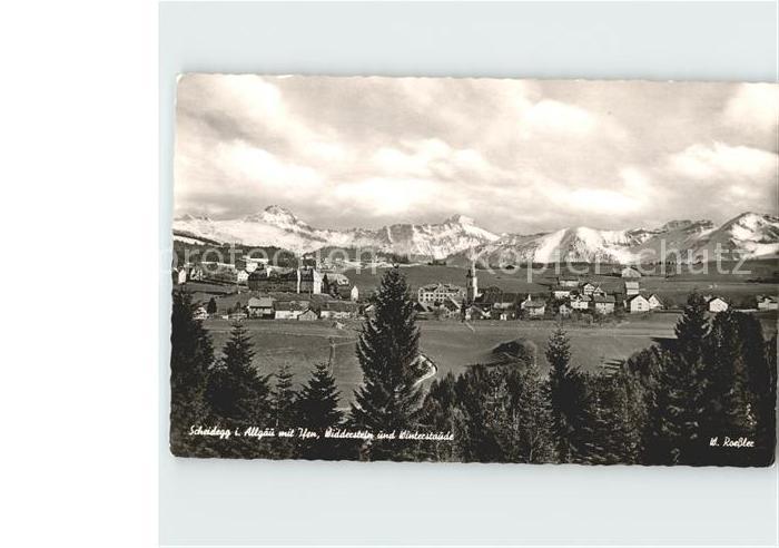 Scheidegg Allgaeu mit Ifen Widderstein und Winterstaude Alpenpanorama