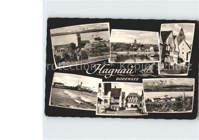 Hagnau Bodensee Ortsansicht Kirche Strassenpartie Landebruecke Alpenpanorama