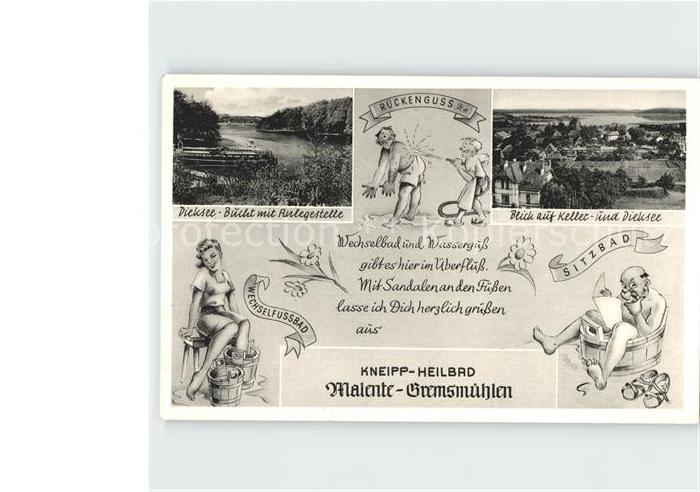 Gremsmuehlen Dieksee Bucht Anlegestelle Kellersee Wechselbad Karikatur Kneipp He