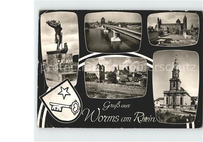 Worms Rhein Denkmal Statue Bruecke Dom Wappen Bromsilber