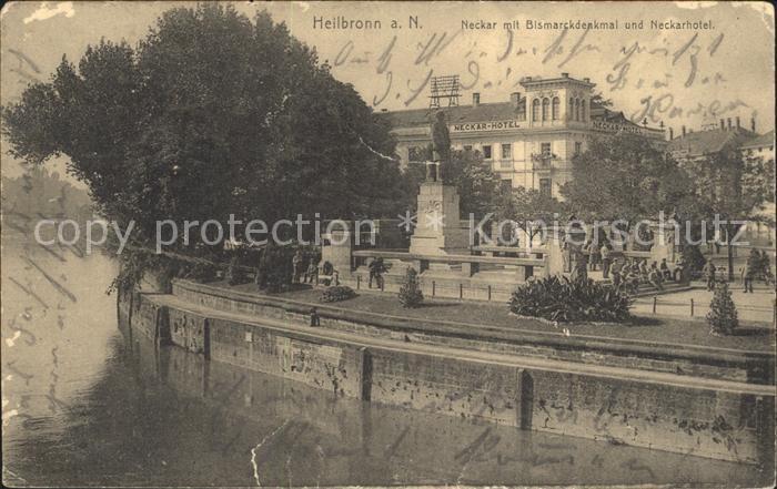 Heilbronn Neckar mit Bismarckdenkmal und Neckarhotel