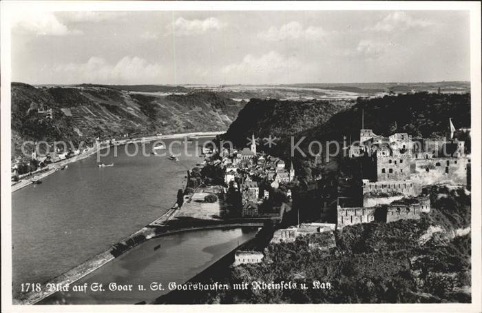 St Goar mit St Goarshausen und den Burgen Rheinfels und Katz