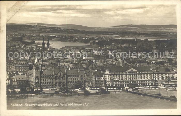 Koblenz Rhein Regierungsgebaeude und Hotel Koblenzer Hof Panorama