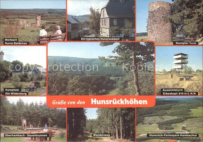 Hunsrueck mit Ruine Baldenau Dorfansicht Stumpfer Turm Wildenburg Aussichtsturm