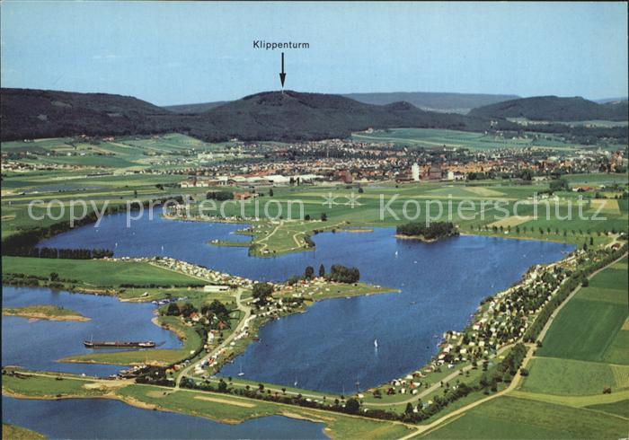 Rinteln Weser Niedersachsen Doktorsee mit Klippenturm Fliegeraufnahme