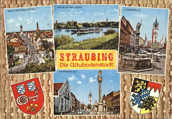 Straubing Blick vom Passauer Tor Donaupartie Ludwigsplatz Theresienplatz