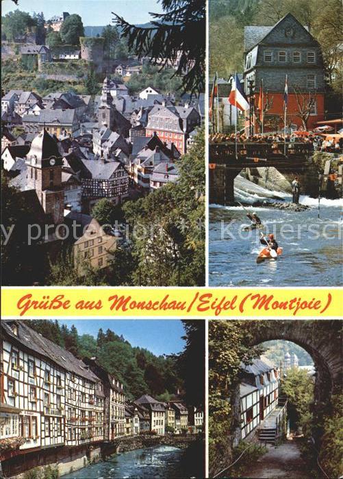 Monschau Montjoie NRW Teilansicht Kajakfahren Rurpartie Torbogen