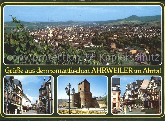 Ahrweiler Ahr Panorama Strassenpartie Turm Fachwerkhaeuser