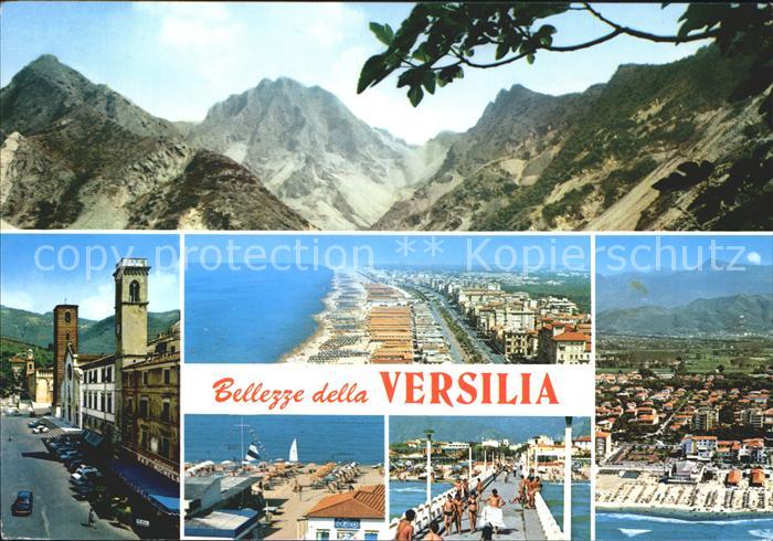 Versilia Bergpanorama Strassenpartie Strand Promenade Fliegeraufnahme