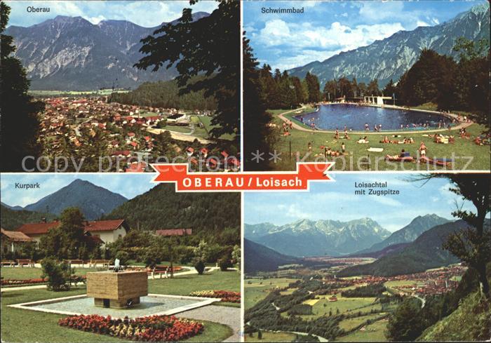 Oberau Loisach Totalansicht Schwimmbad Kurpark Loisachtal mit Zugspitze