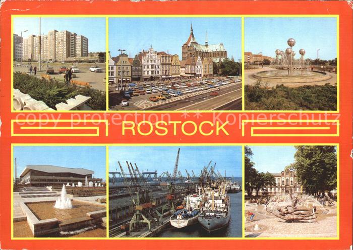 ROSTOCK  CITY Wilhelm Pieck Ring Hochhaus Marienkirche Wasserspiele Sport und Ko