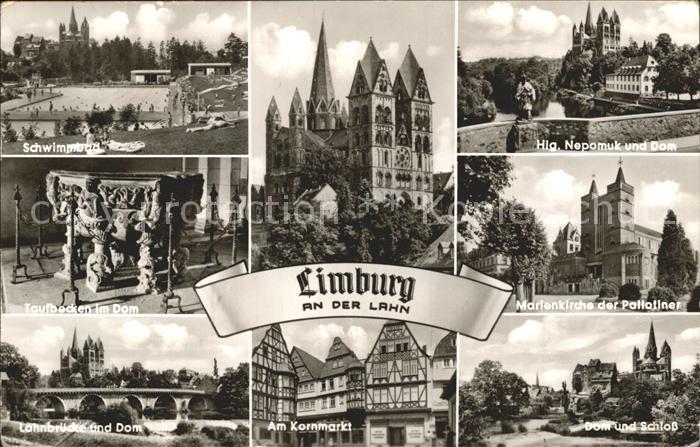 Limburg Lahn Nepomuk und Dom Schloss Lahnbruecke Kornmarkt