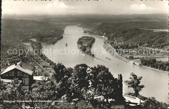 Nonnenwerth Rheininsel vom Drachenfels aus gesehen