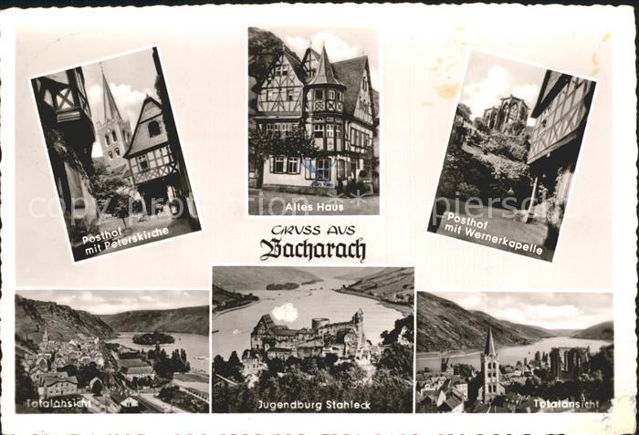 Bacharach Rhein Posthaus mit Wernerkapelle Jugendburg-Stahleck