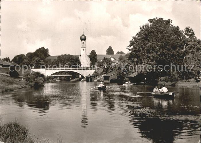 Gmund Tegernsee mit Bruecke und Kirchturm