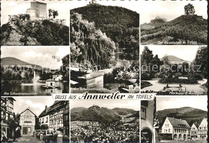 Annweiler Trifels Asselstein mit Trifels Rathaus Muehlrad Reichsburg-Trifels