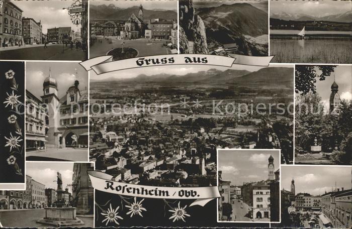 Rosenheim Bayern Total und Teilansichten Kirchen Brunnen