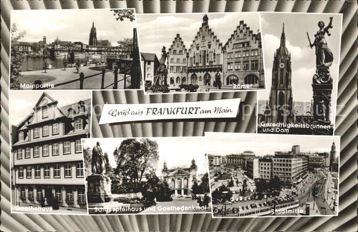Frankfurt Main Mainpartie Roemer Gerechtigkeitsbrunnen Dom Goethehaus Schauspiel