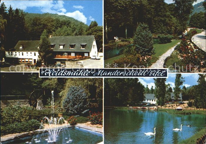 Manderscheid Eifel Hotel Restaurant Heidsmuehle Park Springbrunnen Schwanenteich