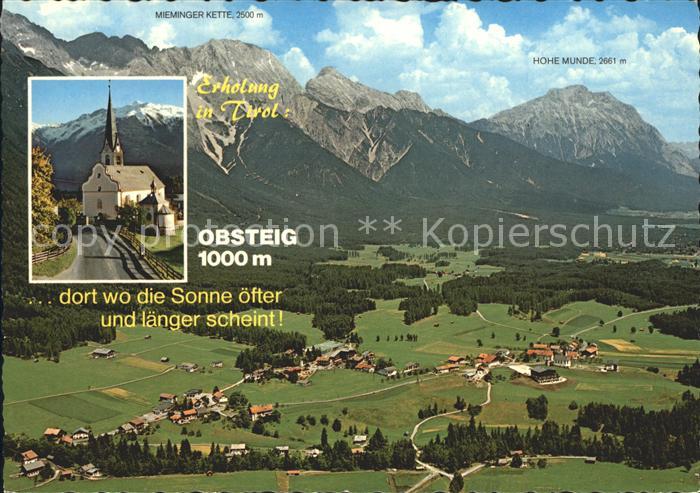 Obsteig Tirol mit Mieminger Kette und Hohe Munde Dorfkirche Fliegeraufnahme