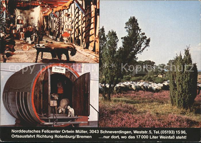 Schneverdingen Norddt Fellcenter Ortwin Mueller Weinfass Schafherde