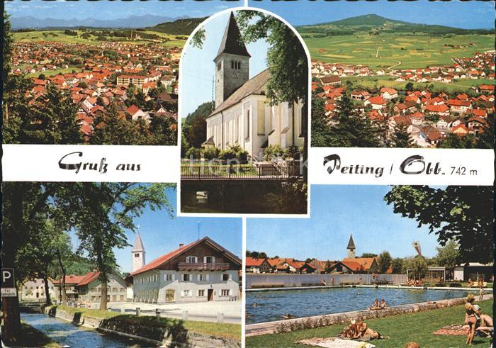 Peiting Totalansicht Kirche Teilansicht Schwimmbad