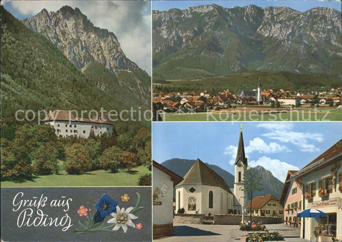 Piding Schloss Staufeneck mit Hochstaufen Piding mit Predigtstuhl Petersplatz Ki