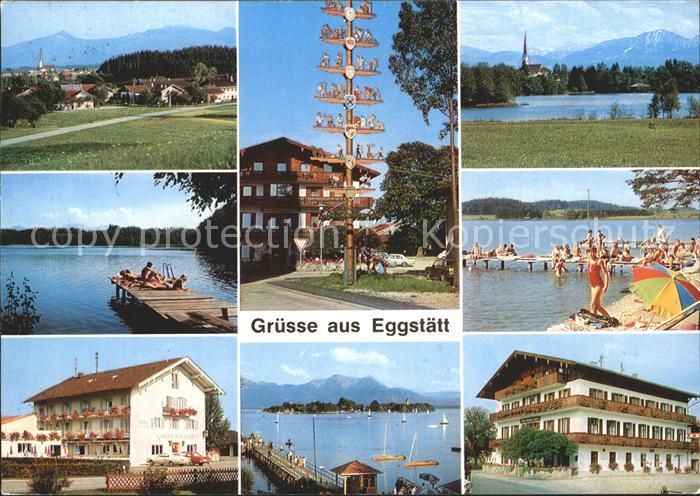 Eggstaett Oberbayern Ortsansicht Maibaum Hartsee Strandpartie Bootssteg Gasthaus