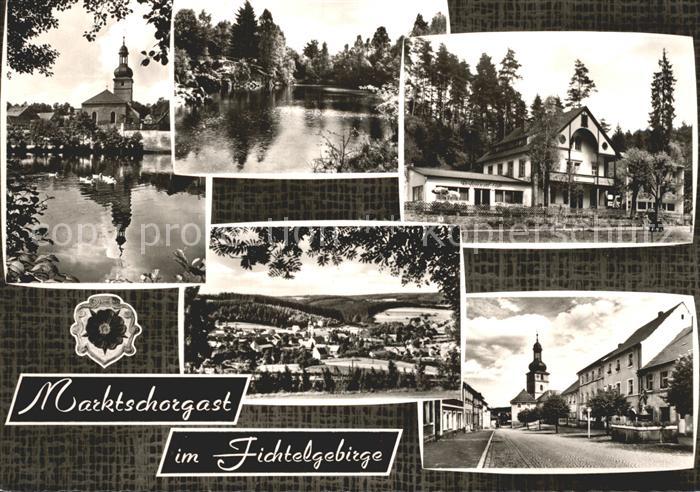 Marktschorgast Kirche Teich Panorama Restaurant Strassenpartie