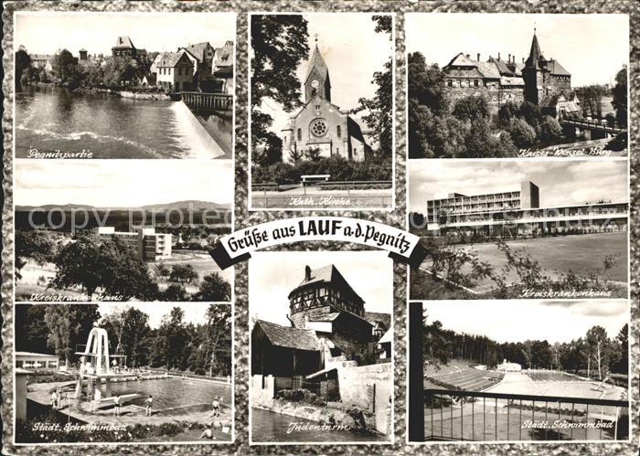 Lauf Pegnitz Pegnitzpartie Kath Kirche Kaiser Wenzel Burg Kreiskrankenhaus Staed