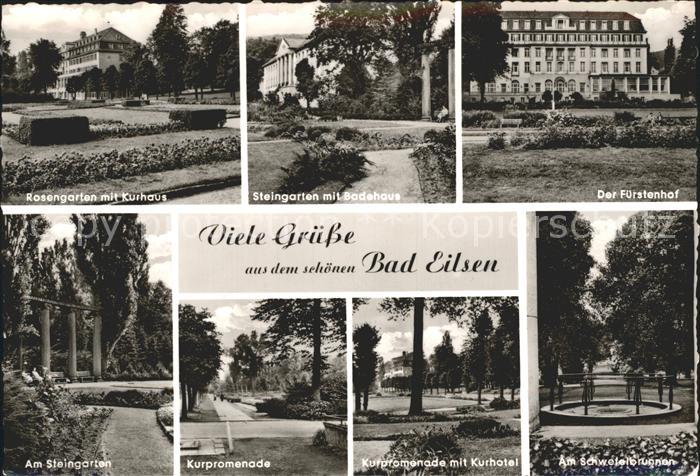 Bad Eilsen Rosengarten mit Kurhaus Steingarten mit Badehaus Fuerstenhof Kurprome