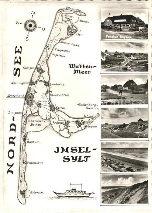 Insel Sylt Pension Boysen Teilansicht Duenen Strand Kueste Lageplan