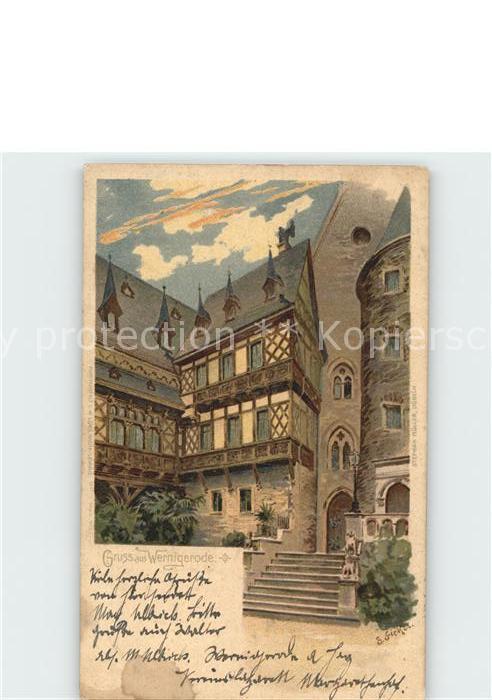 Wernigerode Harz Kuenstlerkarte alte Haeuser