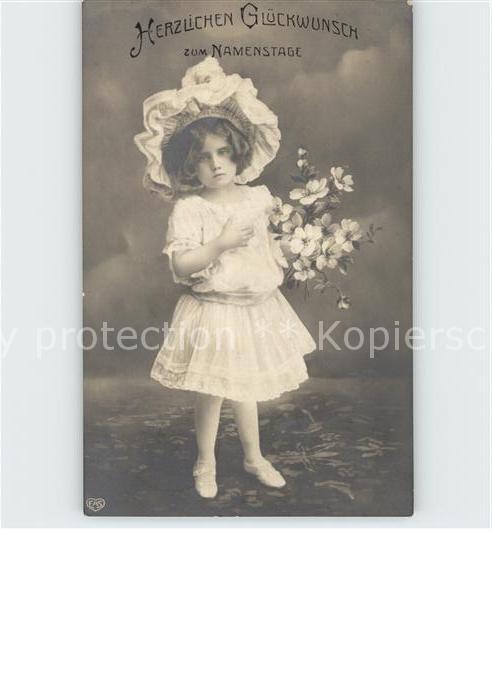 Namenstag Namenskarte Glueckwunsch Kind Hutmode Blumen Foto-EAS