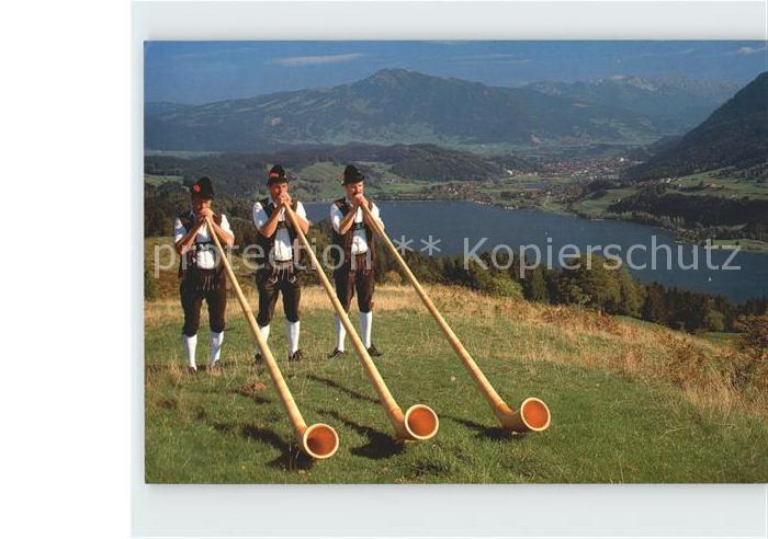 Alphorn Alphornblaeser Pfarr-Alpe Alpsee Gruenten