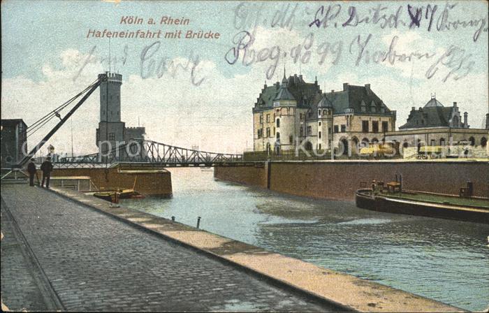 Koeln Rhein Hafeneinfahrt Bruecke
